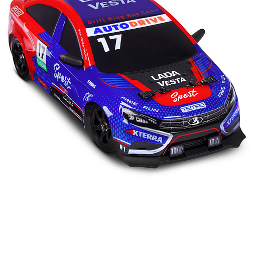 AUTODRIVE Р/У Машина для дрифта LADA Vesta с паром,1:16,2.4GHz,4WD,запасн.колеса 4шт.,свет,с аккум,в/к 31*15*15см в Джамбо Тойз #16
