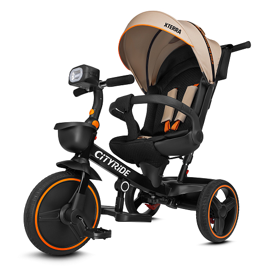 Трехколесные велосипед CITYRIDE, металл,  колеса PVC 12"/10", попрот. наколон. Сиденье с крышей,  род ручка, наклон руль, функц. фара, тормоз, корзинка в Джамбо Тойз #2