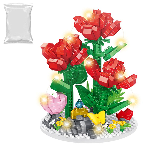 Конструктор "Красные розы" 684 дет., со светом, в/п в Джамбо Тойз