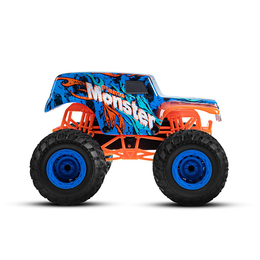Р/у Монстр-трак, перевертыш, 1:16, 4WD, 3D подсветка корпуса, гироскоп: может ездить на двух колесах, звук.эффекты, цвет голубой с оранжевым, с аккум., в/к 24*20*26 см в Джамбо Тойз #7