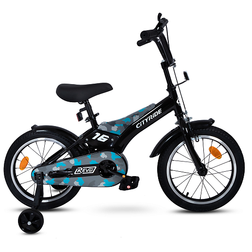 Детский велосипед "Cityride REVO" -рама сталь, кожух цепи 100%, диски алюм. 16, втулки сталь,  покрышки 2,125, страх. колеса, руль сталь. штем сталь, задние ножные тормоза, передний V-brake , звоночек, крылья пластик, отражатели пер/зад на спицах. в Джамбо Тойз #3