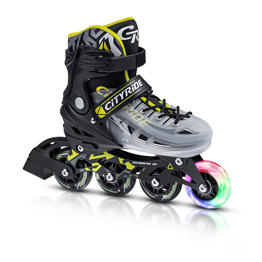 Роликовые коньки CITYRIDE, чёрный-белый полупрозрачный, PU колеса, переднее колесо со светом, подшипники ABEC 7, пластиковый мысок, в/к 5сл гофорокартон в Джамбо Тойз #9