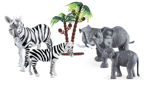 ТМ "КОМПАНИЯ ДРУЗЕЙ",набор "Мама и малыш" Зебры и Слоны 4 шт (5 предметов) в пакете в Джамбо Тойз