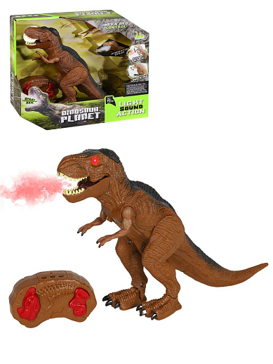 Р/У Динозавр со светом и паром, шагает, трясет головой, кнопка "try me" на корпусе, цвет коричневый, в/к 32*9*27 см в Джамбо Тойз