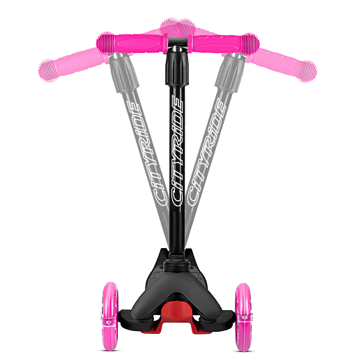 Самокат трехколесный City-Ride xd4, пакет, Дека: PP+нейлон, колеса PVC 110/76 свет, руль металл телеск., цвет черный/розовый в Джамбо Тойз #9