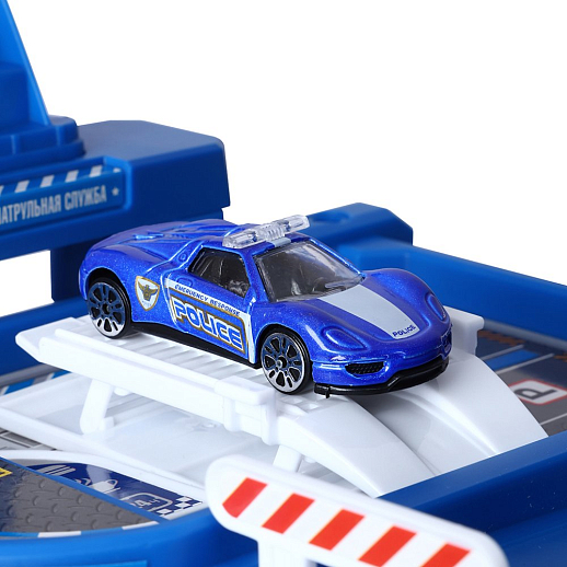 AUTODRIVE Парковка "Полиция" с автоматическим лифтом, светом,звуками,озвуч.на рус.языке. В компл: металлический транспорт 4шт., игровой коврик 78*58 см в Джамбо Тойз #10