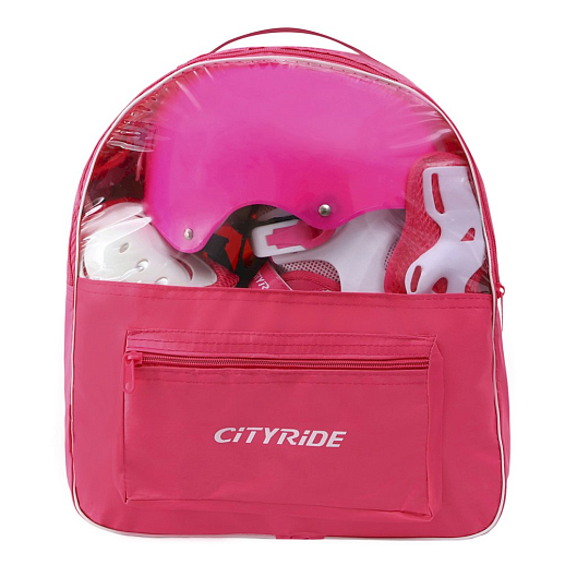 "CITY-RIDE" Комплект (ролики, защита, шлем, конусы 5 шт), переднее колесо со светом, M размер (34-38), ABEC 5, цвет розов в н/сумке в Джамбо Тойз #3