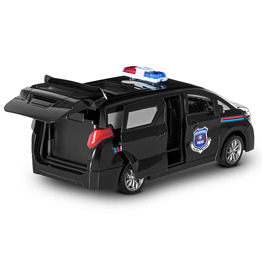 Р/у микроавтобус, двери-купе открываются с пульта, свет фар, передние двери/дверь багажника откр. вручную, цвет черный, Полиция, в/к 28*12*11см в Джамбо Тойз #12