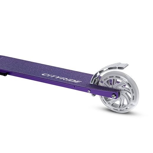Двухколесный самокат CITY-RIDE 120, ал. 100%. Аморт. передний. Колеса PU 120/120 мм. Подшипники: Abec-9. Грипсы: резина. Хомуты анод, замок на руле. Ручной задний тормоз, фиолетовый в Джамбо Тойз #7