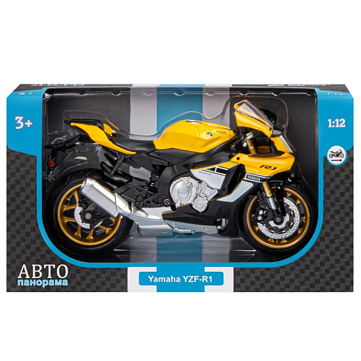 ТМ "Автопанорама" Мотоцикл металл. 1:12 YAMAHA YZF-R1, желтый, свободный ход колес, в/к 7,1*11,7*20,6 см в Джамбо Тойз #3