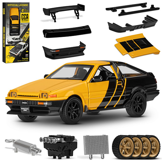 Машинка металлическая 1:37 Toyota Sprinter Trueno (AE86), желтый, тюнинг, откр. двери, свободный ход колес, в/к 23,5*10*4 см в Джамбо Тойз #2