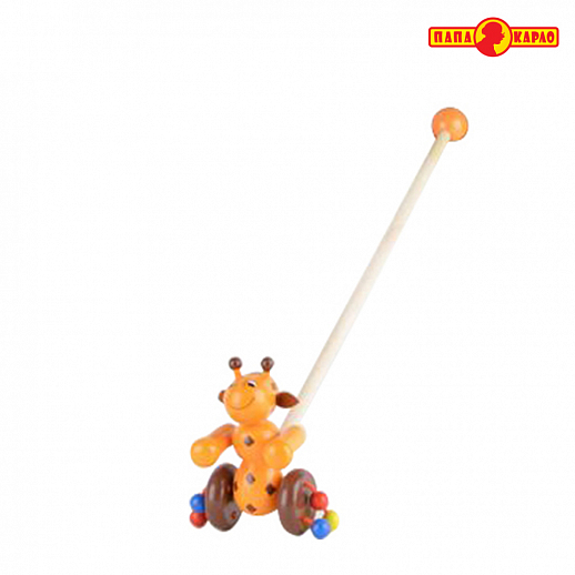 Игрушка деревянная - Каталка на палочке  Жираф "Папа Карло" в/к 11*7*50,5 см в Джамбо Тойз