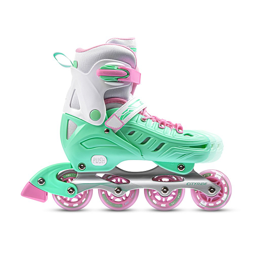 Ролики раздвижные CiTYRIDE, колеса PU, подшипники ABEC 7, алюминиевая рама, ботинок пластик, цвет зеленый-розовый в Джамбо Тойз #6