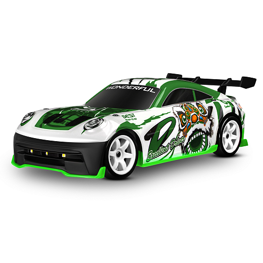 Р/у машина для дрифта,1:18, подсветка днища/фар, запасн. колеса, конусы,цвет белый с зелен.,с аккум, в бел.гофрокор. 34*20,5*17,5см в Джамбо Тойз #6