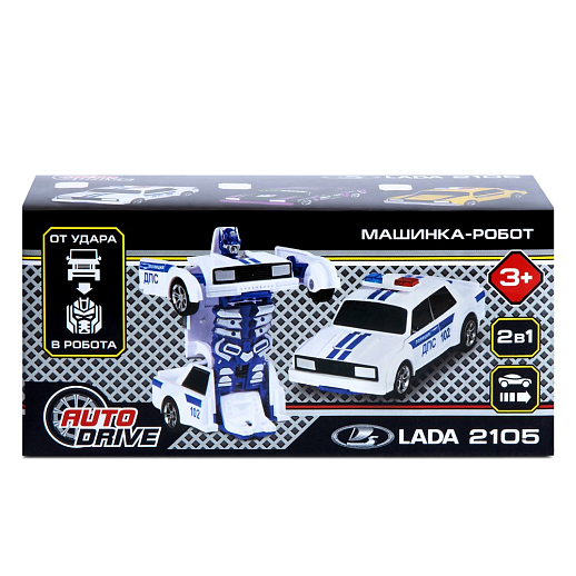 AUTODRIVE_LADA 2105_Милиция,машинка-робот фрикционная,13,5см,одной кнопкой трансформируется в робота,цвет желт.,в/к 13,5*6,5*5,5 см в Джамбо Тойз #8