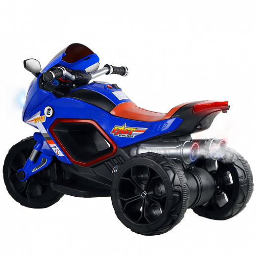 Электромотоцикл детский трехколесный на аккумуляторе с функцией водяного пара, USB, MP3, колеса пластик, свет LED. Цвет синий в Джамбо Тойз #3