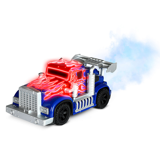 Р/У Грузовик-тягач с паром,подсветкой корпуса и пульта,аккум. в компл.,цвет синий с красн.,в/к 37,1*15*15см в Джамбо Тойз #3