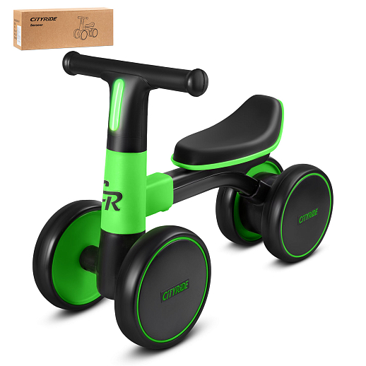 Беговел CITYRIDE, рама сталь, колеса пластик, музыка Шаинского, свет, зеленый-черный, в/к в Джамбо Тойз