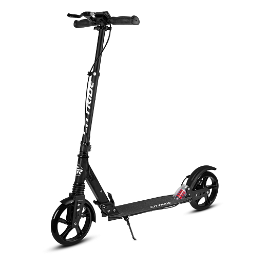 2хкол. самокат CITYRIDE 200MM disk, ал. 100%. Аморт. передний/задний. Колеса PU 200/200 мм. Подшипники: Abec-9. Грипсы: резина. Хомуты анод., замок на руле. Ручной дисковый задний тормоз. Черный в Джамбо Тойз #3