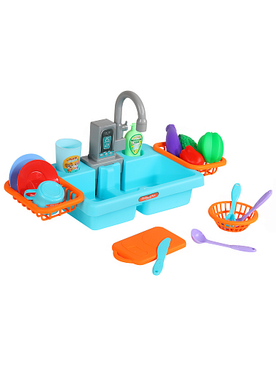 Набор "Кухня", игруш. раковина с водой, на бат., цв.голубой, в компл. 19 предметов, в/к 36*7*27 см в Джамбо Тойз #3