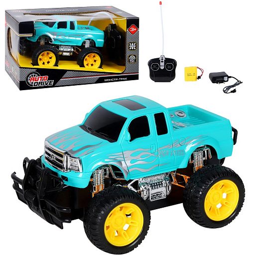 AUTODRIVE Р/У Монстр-трак, движение вперед/назад/повороты, цвет бирюзовый, аккум. в компл., в/к 26*15*14см в Джамбо Тойз