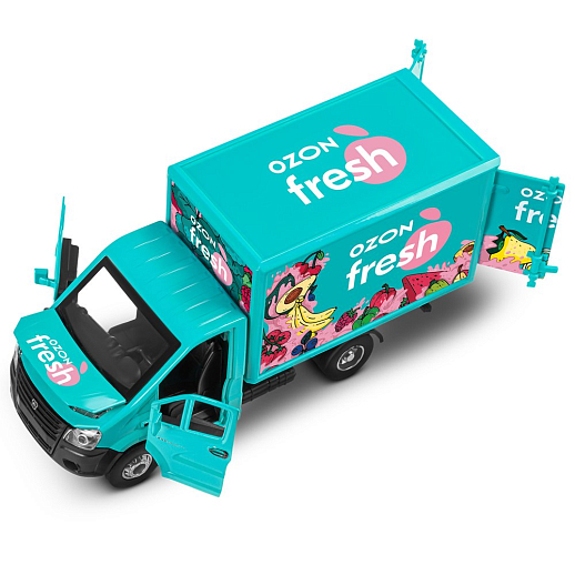 ТМ "Автопанорама" Машинка металлическая 1:28 ГАЗель NEXT OZON fresh, зеленый, откр. двери, задняя дверка фургона, свет, звук, инерция, в/к 24*14*12 см в Джамбо Тойз #15