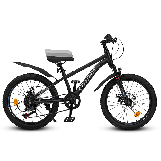 Велосипед CITYRIDE 20", модель CR-B2-12F2, рама сталь, обода двойные алюминий, трансмиссия 1*6 ск, амортизационная вилка, дисковые мех. тормоза цвет серый в Джамбо Тойз #11