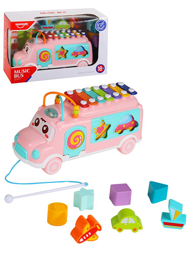 Развивающая игрушка автобус "Металлофон, сортер", цвет розовый, в/к 30*10,9*19,2 см в Джамбо Тойз