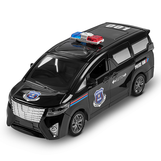 Р/у микроавтобус, двери-купе открываются с пульта, свет фар, передние двери/дверь багажника откр. вручную, цвет черный, Полиция, в/к 28*12*11см в Джамбо Тойз #6
