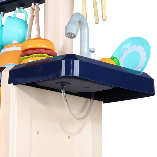 Игровой набор Кухня детская игровая, кран с водой, еда меняет цвет, телефон на бат., свет, звук, в компл.65 предметов, цв.син., в/к 59*50*20см в Джамбо Тойз #13