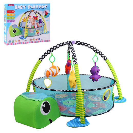 Детский развивающий коврик "Черепаха", высокие бортики, мягкие дуги и подвески, 12 шариков в комплекте,  46*11*43 см в Джамбо Тойз