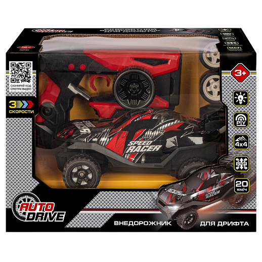 AUTODRIVE_Р/у внедорожник для дрифта,3 скорости,2.4GHz,4WD,свет.индикация скорости,запасн.колеса,с аккум.,цвет красный,в/к 26*16*18,5см в Джамбо Тойз #4