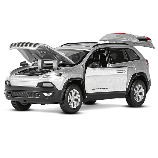 ТМ "Автопанорама" Машинка металл. 1:32 Jeep  Cherokee, серебряный, инерция, свет, звук, откр. двери и багажник, в/к 17,5*13,5*9 см в Джамбо Тойз #6