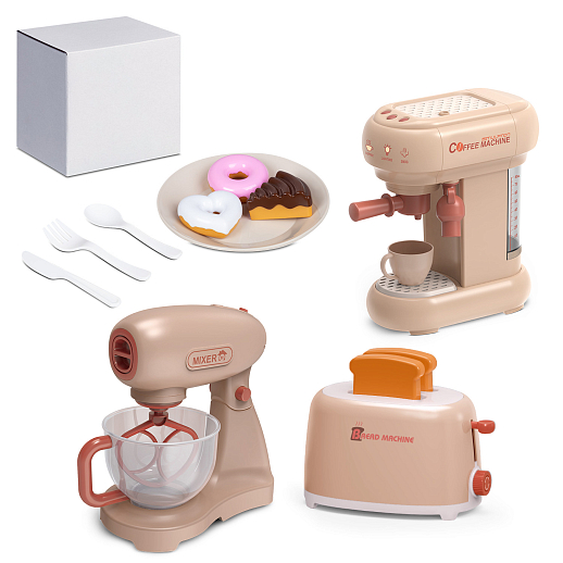 Набор игрушечной бытовой техники "Кофеварка, миксер, тостер" бежевая, 3 шт, на бат., в б/к в Джамбо Тойз