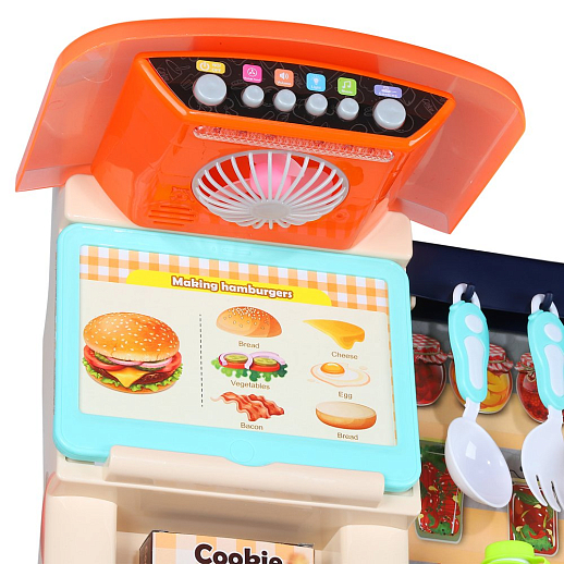 Игровой набор Кухня детская игровая, кран с водой, еда меняет цвет, телефон на бат., свет, звук, в компл.65 предметов, цв.син., в/к 59*50*20см в Джамбо Тойз #11