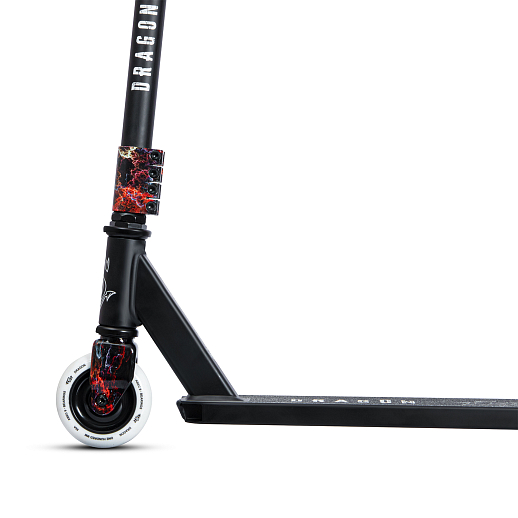 Трюковый самокат CITYRIDE DRAGON, T-bar сталь 50*53см, дека алюм.48*10см, колеса PU 86A 100мм, пластик диск,  вилка резьб., хомут 4б., цвет черный/огонь в Джамбо Тойз #5