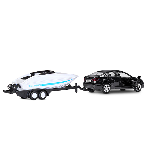 ТМ "Автопанорама" Машинка металлическая 1:43, LADA VESTA черная, откр. 2 двери., инерция + прицеп с катером в Джамбо Тойз #15