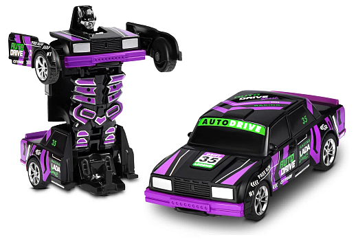 AUTODRIVE_LADA 2105_машинка-робот фрикционная,13,5см,одной кнопкой трансформируется в робота,чёрн.со спорт.принтом,в/к 13,5*6,5*5,5 см в Джамбо Тойз