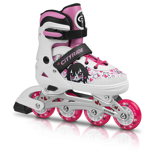 "CITY-RIDE" Комплект (ролики, защита, шлем, сумка), передне колесо со светом, колеса PU, подшипник ABEC 7, цвет белый-розовый в н/сумке, в/к в Джамбо Тойз #16
