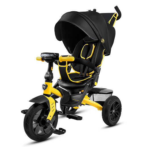 Детский трехколесный велосипед "CITYRIDE LUNAR 2.0". Пятиугольная рама, сиденье 360, складная крыша D600, подножки, надув.колеса 12/10, багажник, сумочка, фара. Цвет черно-желтый в Джамбо Тойз #21