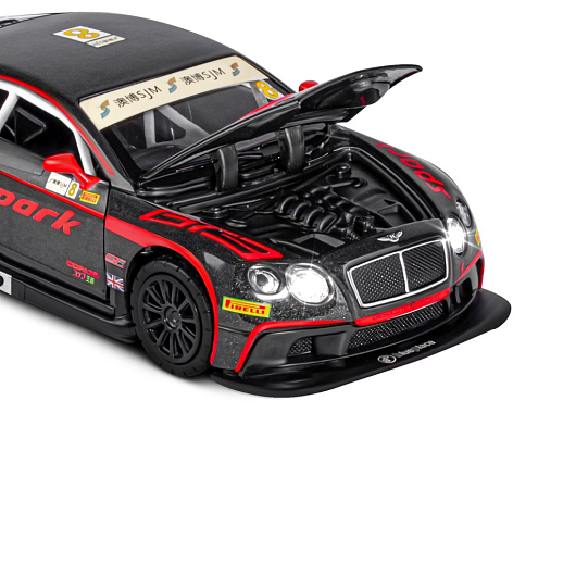 ТМ "Автопанорама" Машинка металлическая 1:32 Bentley Continental GT3, черный, свет, звук, откр. двери и капот, инерция, в/к 17,5*13,5*9 см в Джамбо Тойз #20