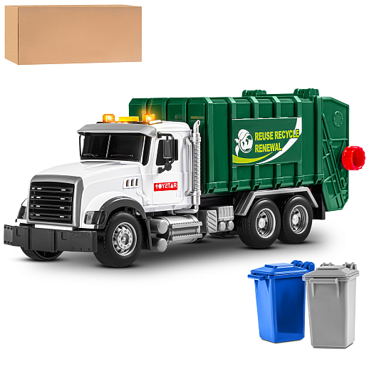 AUTODRIVE_Фрикционный Мусоровоз, подвижные элементы, 3 контейнера в компл., звук,свет,на бат.,в гофрокор. 31*11*14,5см в Джамбо Тойз