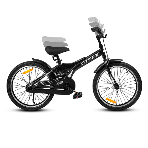 Детский велосипед "Cityride REVO", модель CR-B2-05, рама сталь, кожух цепи 100%, обода алюм. 20", втулки сталь, покрышки 2,125, подножка, руль сталь. вынос сталь, задние ножные тормоза, передний клещевой, крылья пластик, отражатели пер/зад и на спицах, цвет чёрный в Джамбо Тойз #5