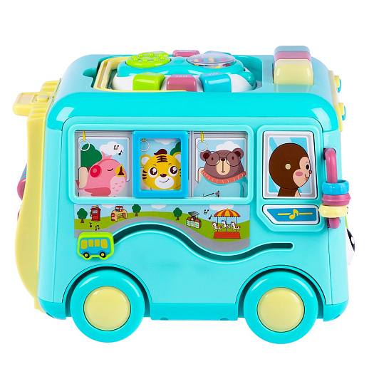 ТМ "Smart Baby" Развивающая игрушка "Автобус" цвет бирюзовый, Шаинский, 57 звуков, стихов, мелодий, песен. Сказки и загадки. Свет, звук, регулирующаяся громкость, в/к 31х22,5х23,5 см в Джамбо Тойз #10