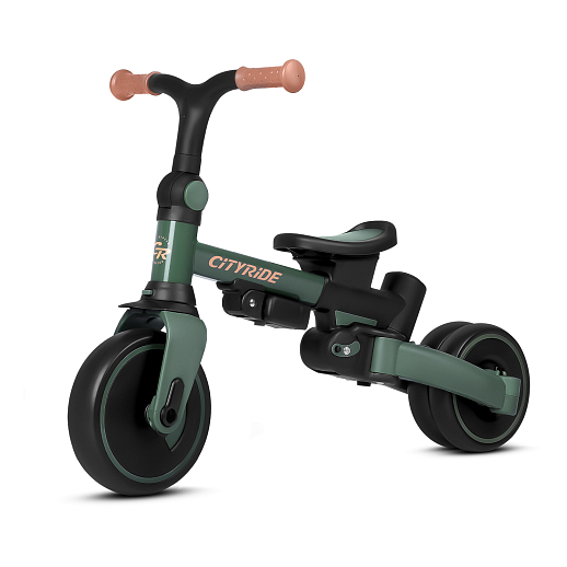 Детский трехколесный велосипед "CITYRIDE". Рама алюминий, может трансформироваться, подножки, колеса 8/7 EVA, капюшон, род. ручка, зеленый в Джамбо Тойз #15