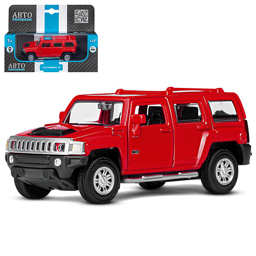 ТМ "Автопанорама" Машинка металлическая 1:43  Hummer H3, красный, откр. двери, инерция, в/к 17,5*12,5*6,5 см в Джамбо Тойз
