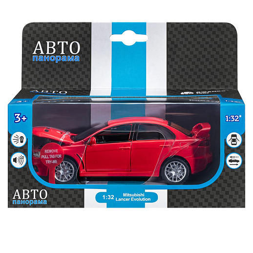 ТМ "Автопанорама" Машинка металлическая 1:32 Mitsubishi  Lancer Evolution, красный, откр. двери, капот и багажник, свет, звук, инерция,  в/к 17,5*12,5*6,5 см в Джамбо Тойз #16