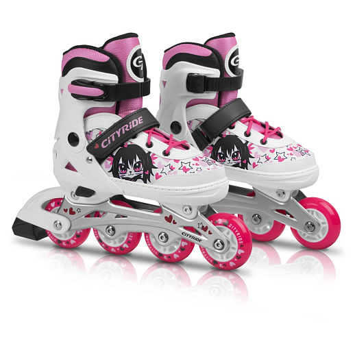 "CITY-RIDE" Комплект (ролики, защита, шлем, сумка), передне колесо со светом, колеса PU, подшипник ABEC 7, цвет белый-розовый в н/сумке, в/к в Джамбо Тойз #14