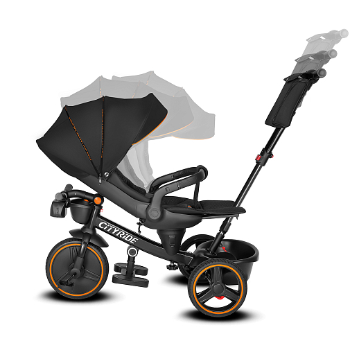 Трехколесные велосипед CITYRIDE, металл,  колеса PVC 12"/10", попрот. наколон. Сиденье с крышей,  род ручка, наклон руль, функц. фара, тормоз, корзинка в Джамбо Тойз #6