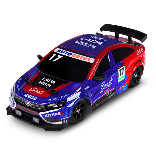 AUTODRIVE Р/У Машина для дрифта LADA Vesta с паром,1:16,2.4GHz,4WD,запасн.колеса 4шт.,свет,с аккум,в/к 31*15*15см в Джамбо Тойз #14